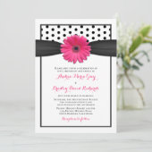 Roze Gerbera Daisy Polka Dot Wedding Uitnodiging (Staand voorkant)