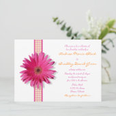 Roze Gerbera Daisy Pset Ribbon Wedding Invitation Kaart (Staand voorkant)