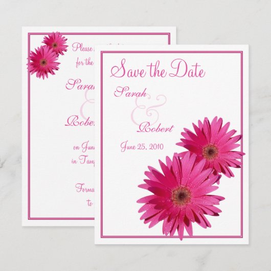 Roze Gerbera Daisy Save the Date Kaart (Voorkant / Achterkant)