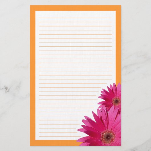 Roze Gerbera Daisy Sinaasappel Border Stationery Briefpapier (Voorkant)