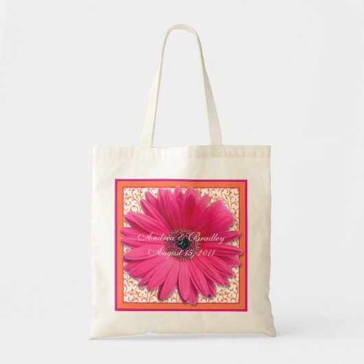 Roze Gerbera Daisy Sinaasappel bruiloft welkomstta Tote Bag (Voorkant)