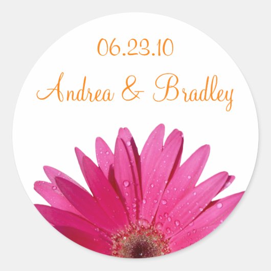 Roze Gerbera Daisy Sinaasappel Gepersonaliseerde b Ronde Sticker (Voorkant)
