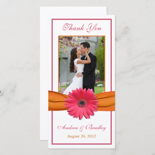 Roze Gerbera Daisy Sinaasappel lint bruiloft dank  Bedankkaart (Voorkant / Achterkant)