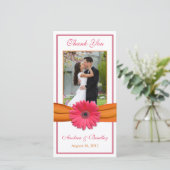 Roze Gerbera Daisy Sinaasappel lint bruiloft dank  Bedankkaart (Staand voorkant)