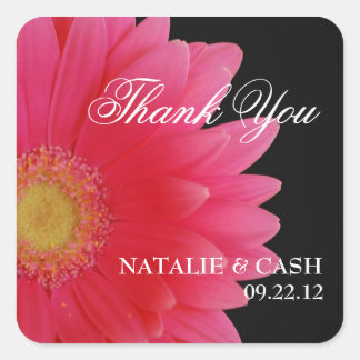 Roze Gerbera Daisy Square Favor Label