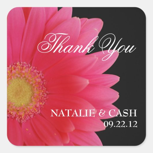 Roze Gerbera Daisy Square Favor Label (Voorkant)