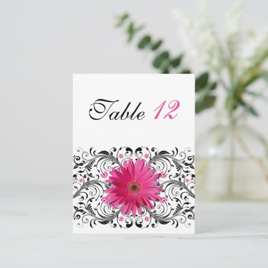 Roze Gerbera Daisy Trouwtafel Nummer Kaart (Staand voorkant)