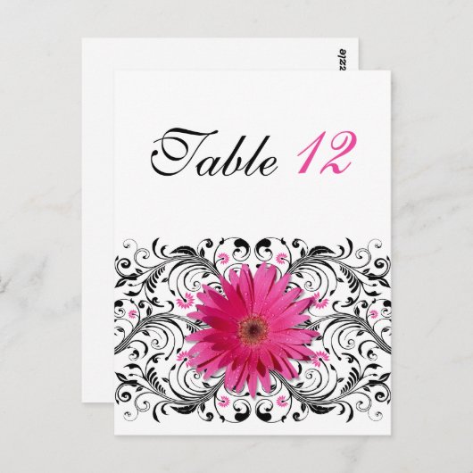 Roze Gerbera Daisy Trouwtafel Nummer Kaart (Voorkant / Achterkant)