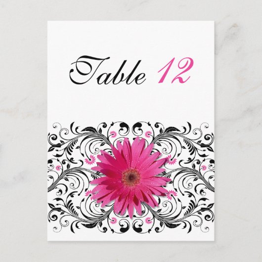 Roze Gerbera Daisy Trouwtafel Nummer Kaart (Voorkant)