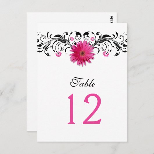 Roze Gerbera Daisy Trouwtafel Nummer Kaart (Voorkant / Achterkant)