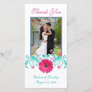 Roze Gerbera Daisy Turquoise Bloemen Dank u Bedankkaart