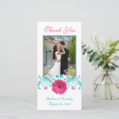 Roze Gerbera Daisy Turquoise Bloemen Dank u Bedankkaart (Staand voorkant)