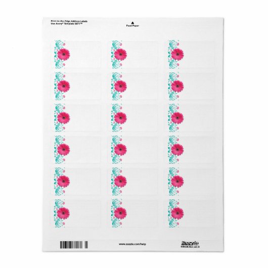 Roze Gerbera Daisy Turquoise Bruiloft Blank Adres Etiket (Full Sheet)
