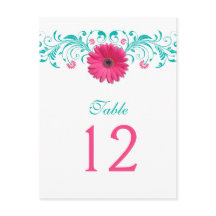Roze Gerbera Daisy Turquoise Tafelnummer Kaart
