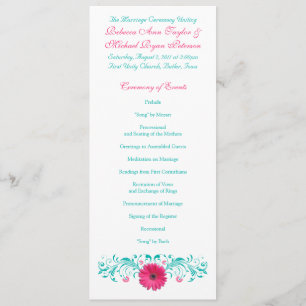 Roze Gerbera Daisy Turquoise Trouwprogramma Programmakaart