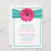 Roze Gerbera Daisy Turquoise Wedding Invitation Kaart (Voorkant)