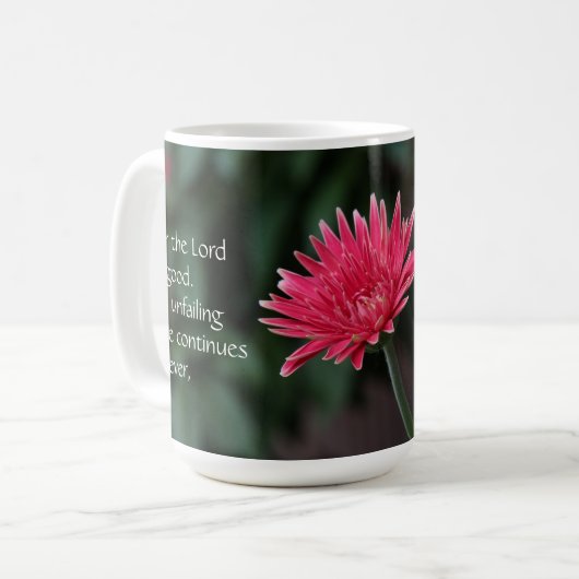 Roze Gerbera Daisy w/ Scriptversie Verse Koffiemok (Voorkant links)