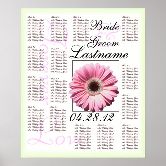 Roze Gerbera Daisy Wedding Guest Seating Chart Poster (Voorkant)