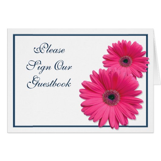 Roze Gerbera Daisy Wedding Guestbook Sign Kaart (Voorkant Horizontaal)
