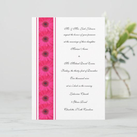 Roze Gerbera Daisy Wedding Invitation Kaart (Staand voorkant)