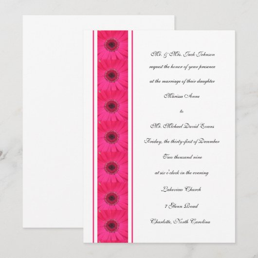 Roze Gerbera Daisy Wedding Invitation Kaart (Voorkant / Achterkant)
