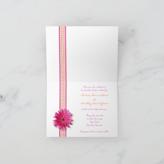 Roze Gerbera Daisy Wedding Kaart (Binnen)