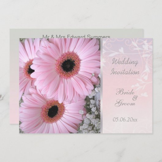 Roze Gerbera daisy Wedding Uitnodiging (Voorkant / Achterkant)