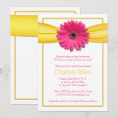 Roze Gerbera Daisy Yellow Ribbon Vrijgezellenfeest Kaart (Voorkant / Achterkant)