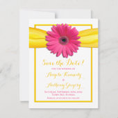 Roze Gerbera Daisy Yellow Ribbon Wedding Save The Date (Voorkant)