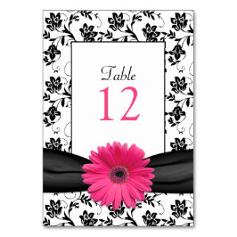 Roze Gerbera Daisy Zwart Damask Tafelnummer Kaart