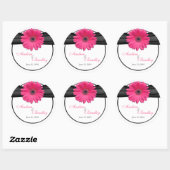 Roze Gerbera Daisy Zwart Gepersonaliseerde bruilof Ronde Sticker (Vel)