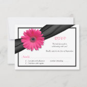 Roze Gerbera Daisy Zwart Lint Reageer RSVP Kaart (Voorkant)