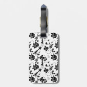 Roze Gerbera Daisy Zwart Wit Damask Floral Bagagelabel (Achterkant verticaal)