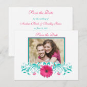 Roze Gerbera Floral sparen de Kaart van de Datum (Voorkant / Achterkant)