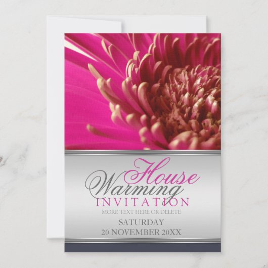 Roze Gerbera Flower House Warming Invitation Kaart (Voorkant)