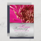 Roze Gerbera Flower House Warming Invitation Kaart (Voorkant / Achterkant)