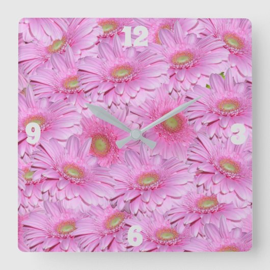 Roze Gerbera Flowers, Square Wall Clock Vierkante Klok (Voorkant)