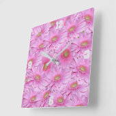 Roze Gerbera Flowers, Square Wall Clock Vierkante Klok (Hoek)