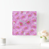 Roze Gerbera Flowers, Square Wall Clock Vierkante Klok (Huis)