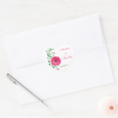 Roze Gerbera Groene Bloemen Bruiloft Envelop Seal Hart Sticker (Envelop)