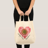 Roze gerbera — Heart-vorm Tote Bag (Voorkant (product))