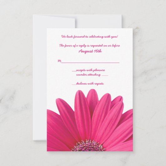 Roze Gerbera Huwelijksreactiekaart RSVP Kaartje (Voorkant)