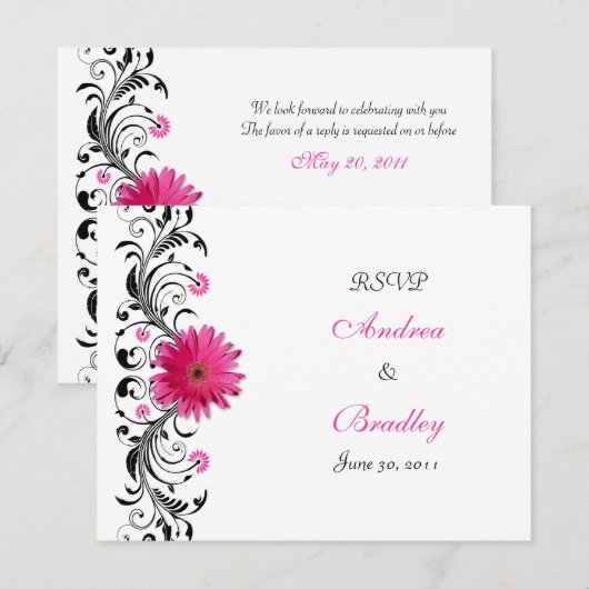 Roze Gerbera Madelief Bloemstuk RSVP Antwoordkaart (Voorkant / Achterkant)