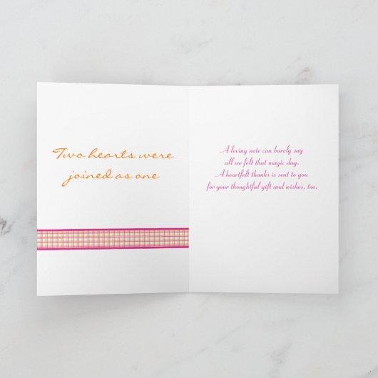 Roze Gerbera-Madeliefje Geruite Huwelijksfoto Dank Bedankkaart (Binnen)