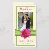 Roze Gerbera Madeliefje Groene Lint Bruiloft Dank  Bedankkaart (Voorkant / Achterkant)