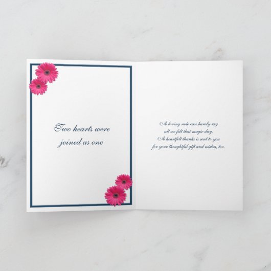 Roze Gerbera Madeliefje Marineblauwe Foto Trouw Da Bedankkaart (Binnen)