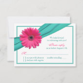 Roze Gerbera Madeliefje Turquoise Lint Trouw RSVP (Voorkant)