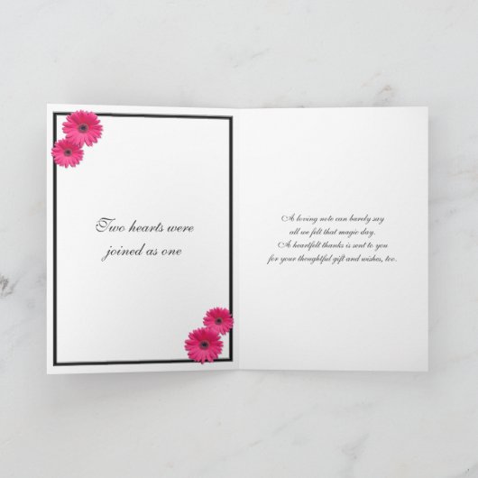 Roze Gerbera Madeliefje Zwarte Bruiloftsfoto Bedan Bedankkaart (Binnen)
