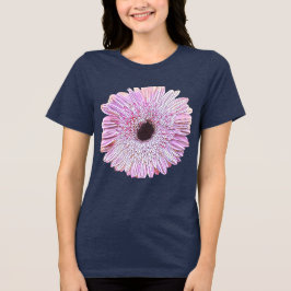 Roze Gerbera Madeliefjes Navy Blauwe T-Shirt