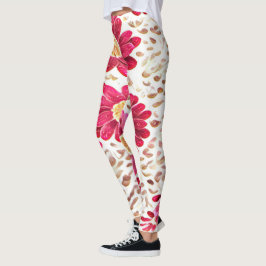 Roze Gerbera-margriet en gouden penseelstreekleggi Leggings
